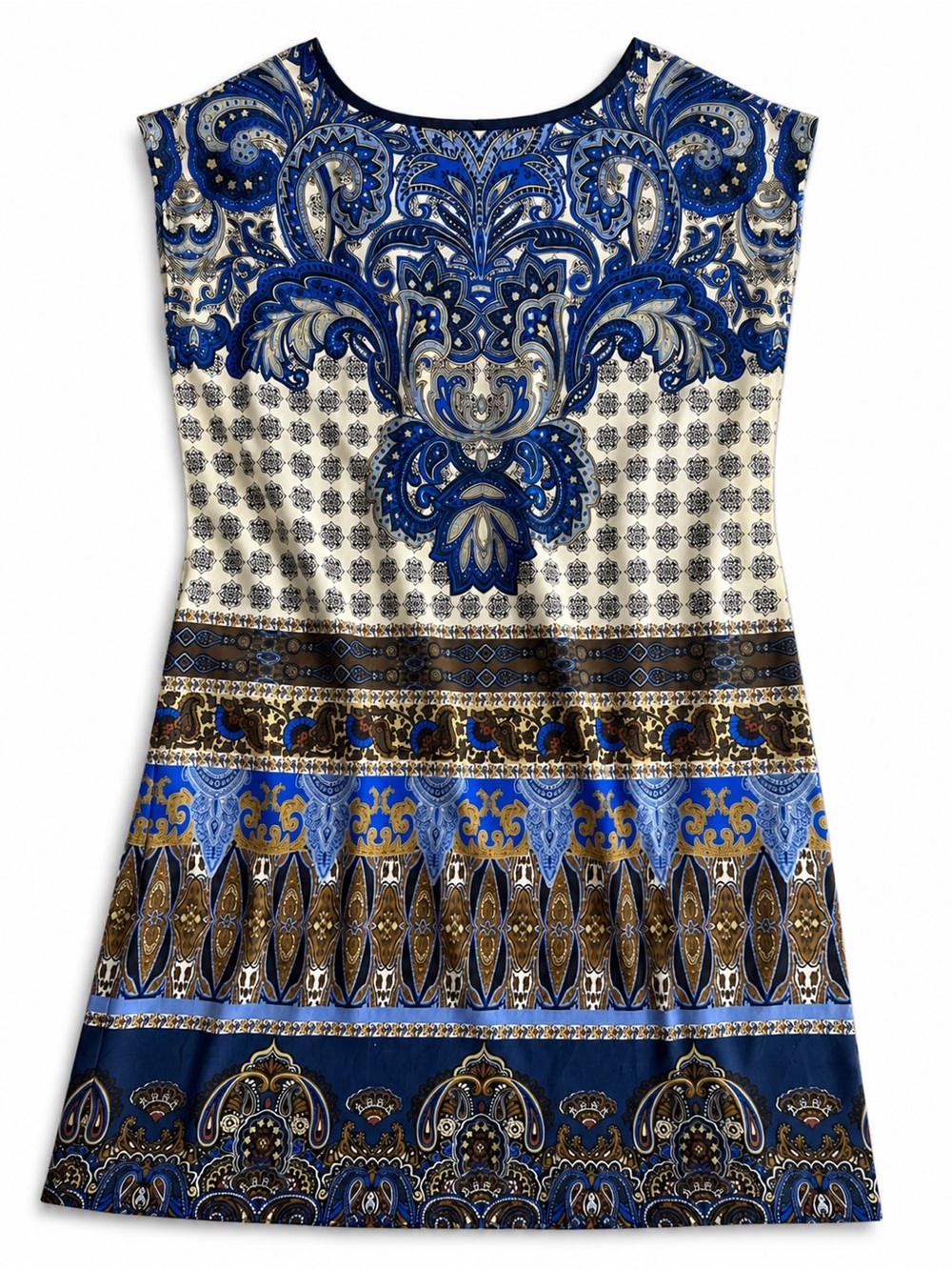 Cato Blue Paisley Shift Dress Large Boho Baroque Sleeveless Lined Knee Length